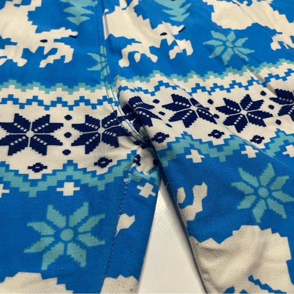 Eevee Plus Size Women’s Leggings Blue Winter Snowflake Moose PRELOVED - Picture 3 of 7